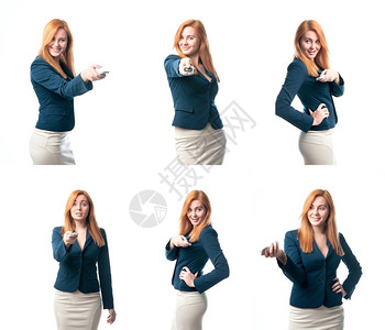 白色背景遥控器上的女人设置照片图片