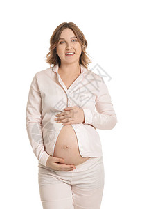 白色背景的美丽孕妇图片