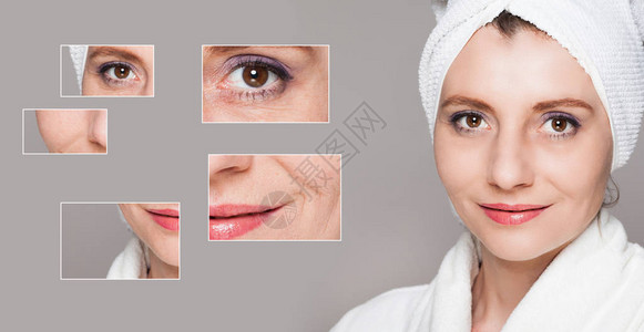 美容治疗后的快乐女人注射前后皮肤护理抗衰老程序恢复活力提升图片
