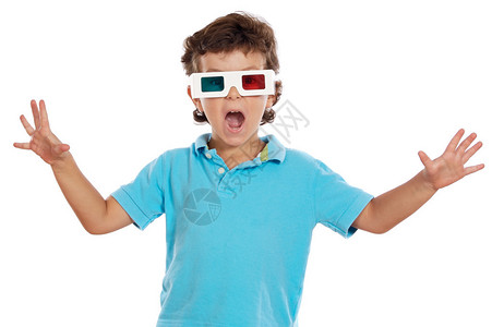 孩子惠特3d眼镜在白色背景图片