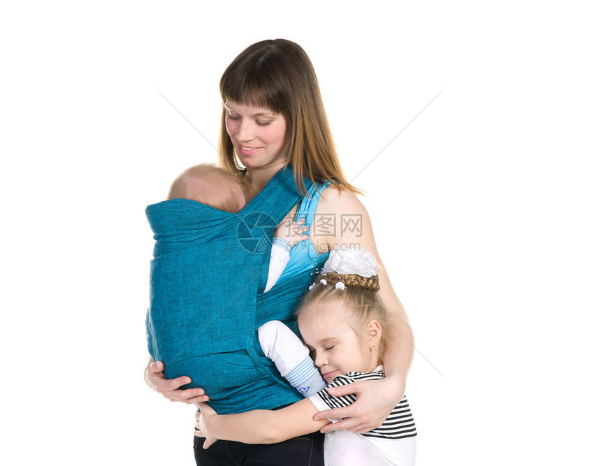 白种背景的家庭母亲和婴儿双图片