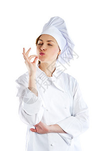 厨师女人用手做一个完美的手势图片