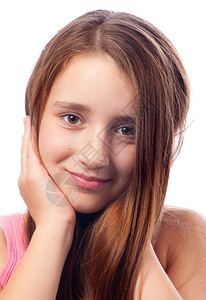 美丽的少女的肖像长棕色头发的年轻女孩孤图片