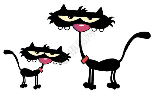 一只母猫的黑小猫插画