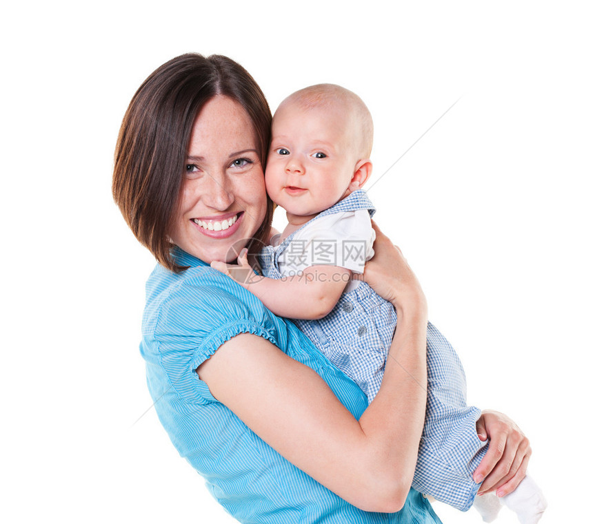 母亲和婴儿笑着微笑图片