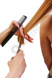 长头发的女人和有工具的美发师背景图片