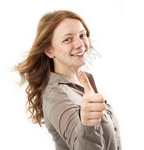 年轻女人举起拇指图片