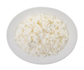 白色背景上的白盘子里的米饭背景图片