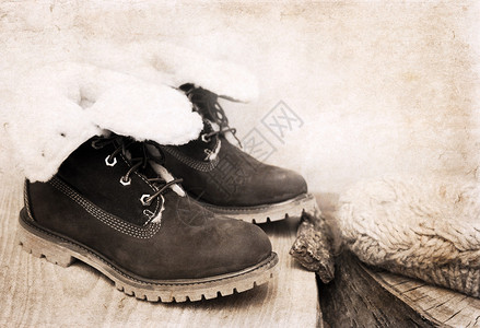 复古风格的艺术品冬季的靴子图片