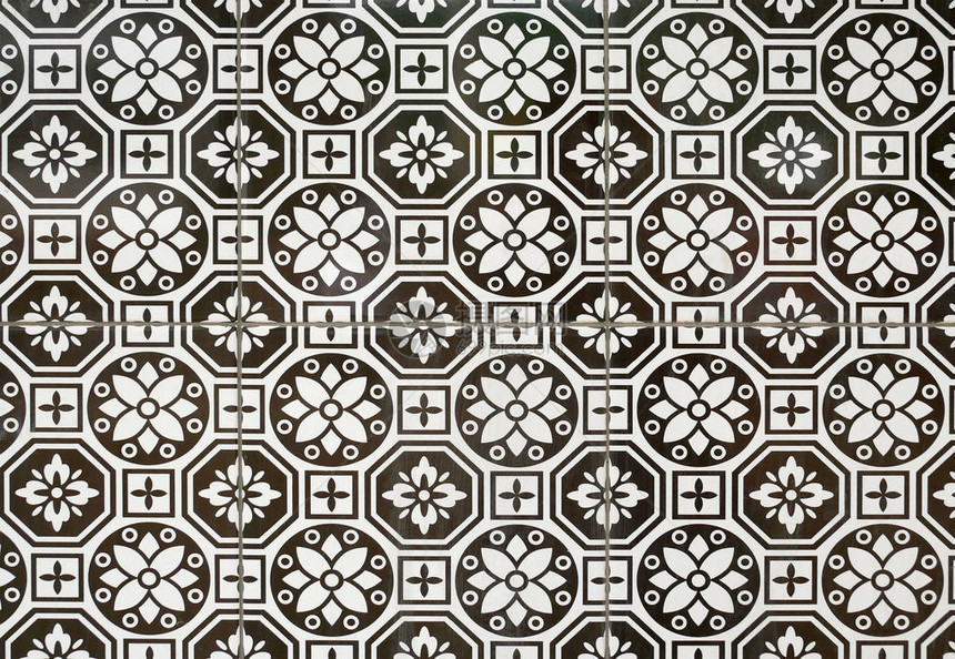 黑白复古瓷砖地板装饰图片