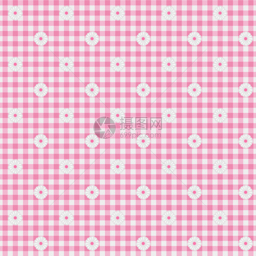 一种浅粉色格子布带有无缝的花朵背景图片