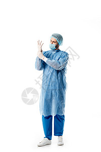 穿着蓝色制服的外科医生身着白色隔图片
