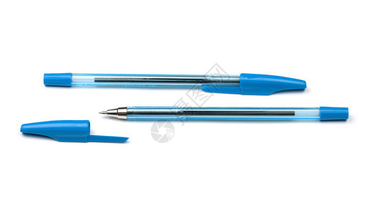 两支蓝色笔在白色背景上孤立图片