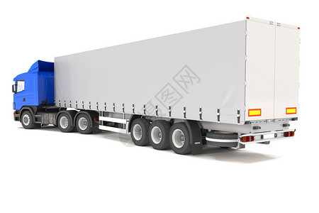 白色背景下蓝色货运卡车的3d渲染图片