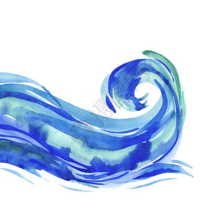 波浪背景图案海水彩插图蓝色背景图片