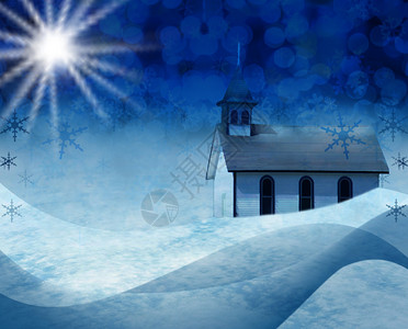的圣诞教堂雪景图片