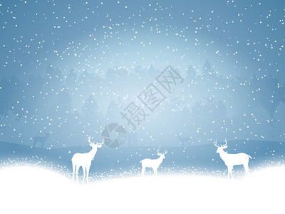 与鹿一起的冬季风景图片