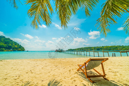 美丽的热带海滩和海边的椅子图片
