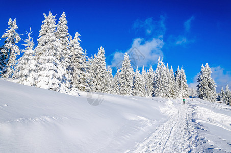 冬季徒步足迹在山图片