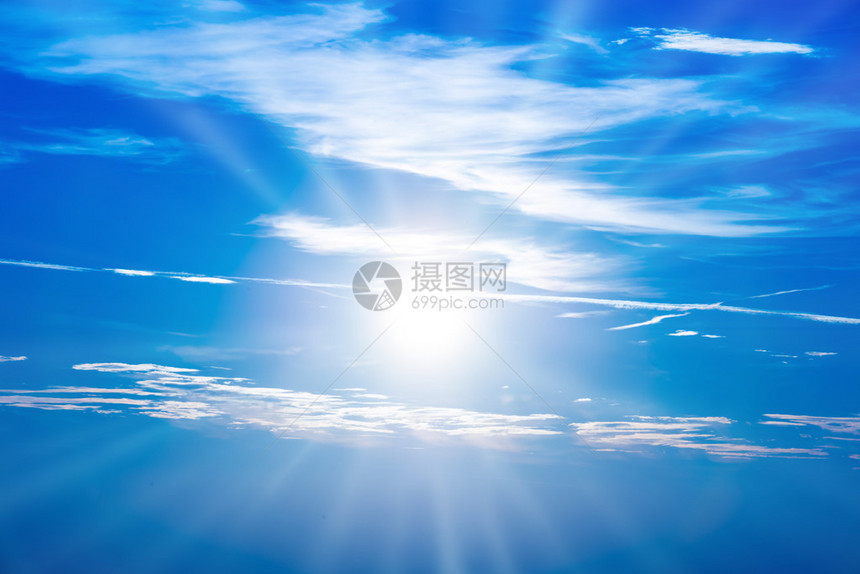 天空中的日落蓝天白云大太阳图片