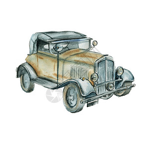 旧式汽车插图孤立的Wat背景图片