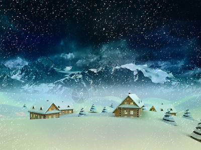 冬季降雪插图中的山村场景图片
