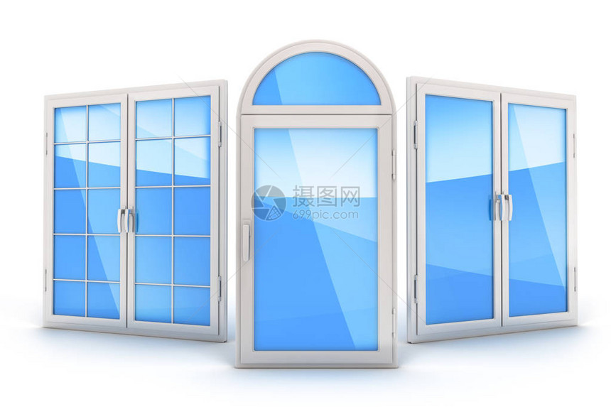 三个窗口的孤立白背景图片