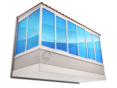 上釉广告装饰和阳台玻璃3d插图设计图片