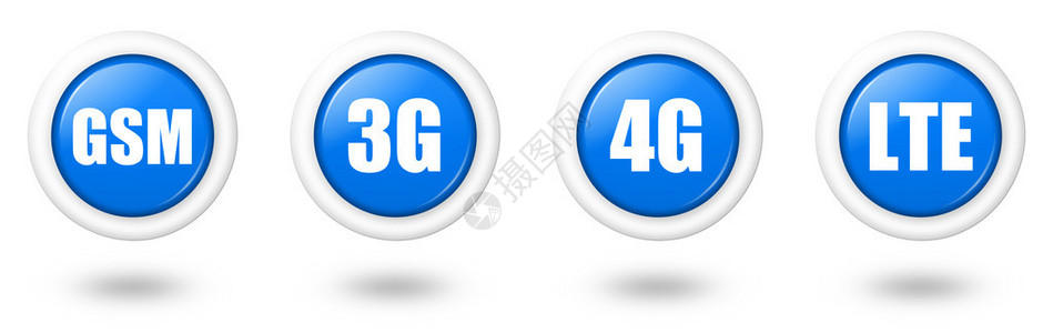 哈马尔达班蓝色LTE4G3G和全球SM电信图标插画