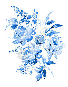 抽象的蓝色水彩花卉束图片