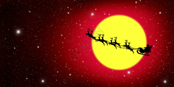 圣诞老人与鹿和月亮图片
