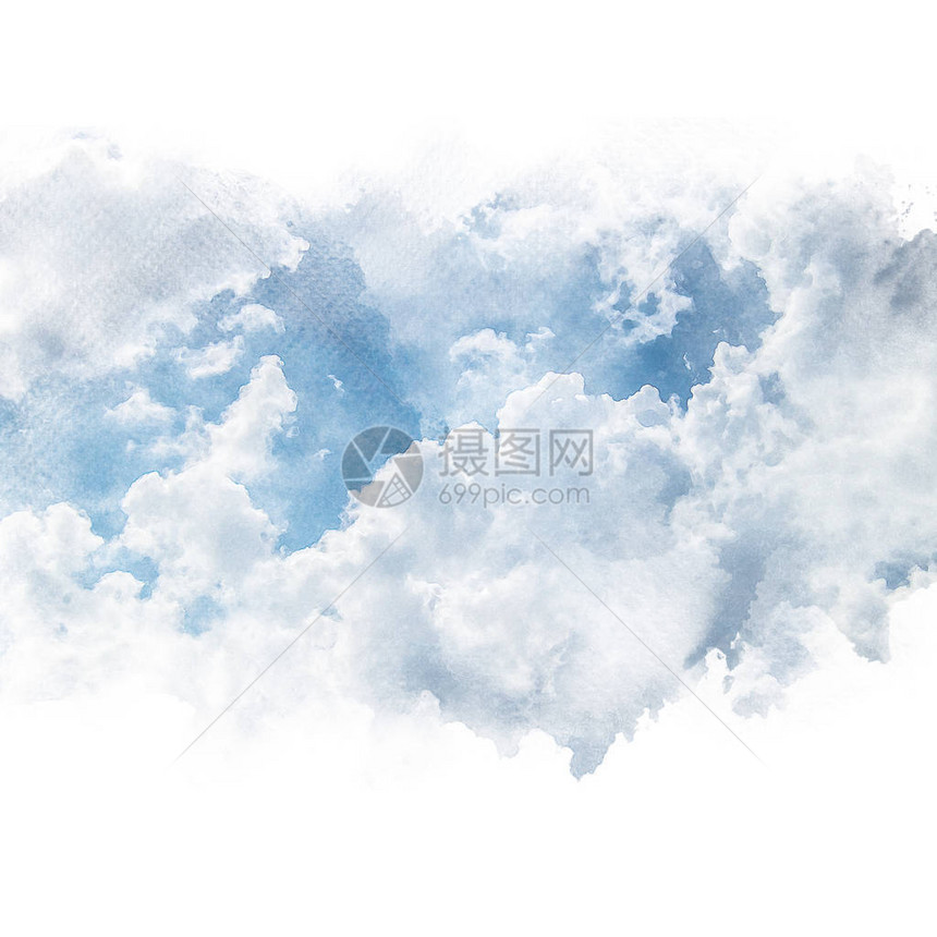 蓝色天空有白云艺术水彩画retouc图片