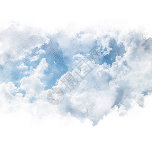 蓝色天空有白云艺术水彩画retouc背景图片