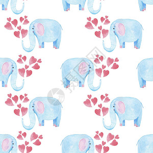 托儿班可爱的大象图案无缝水彩背景与蓝色大象卡通人物最小的婴儿或童印刷设计女孩托儿插画