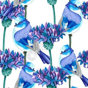 无缝模式蓝色和紫色的玉米花背景图片