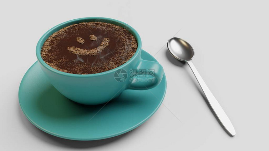 茶杯加泡沫的咖啡笑3D将白色图片