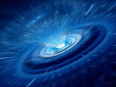 蓝色螺旋虫洞有飞行粒子和辐射图片
