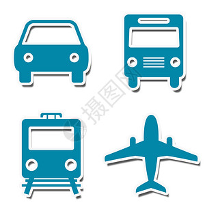 飞机列车巴士汽车方形图标蓝色背景图片