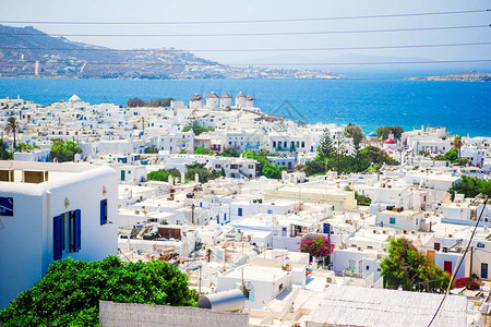 希腊米科诺斯岛的古城港口和海洋图片