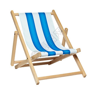 白色背景中的蓝白条纹沙滩椅图片