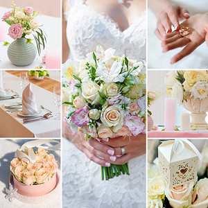 新娘装饰和配饰的婚礼拼贴画图片