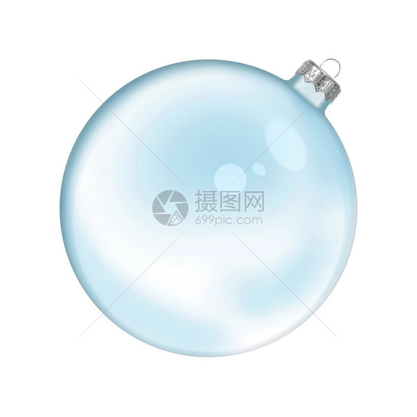 圣诞蓝玻璃透明球在白色图片