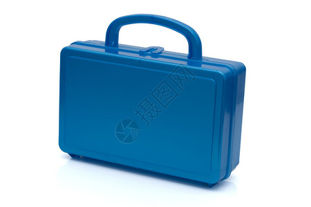 蓝色午餐盒在白色健康学校图片