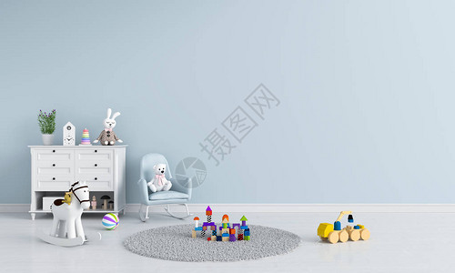 蓝色儿童房内部的沙发3D渲染图片