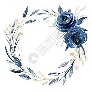 白色背景上的蓝色花朵水彩画艺术背景图片
