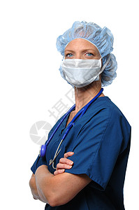 外科女戴面罩被白色隔离图片