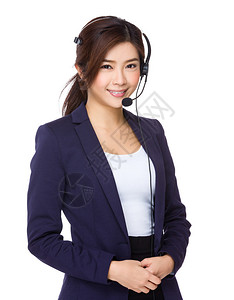 带耳机的亚洲女客户服务代表女用图片