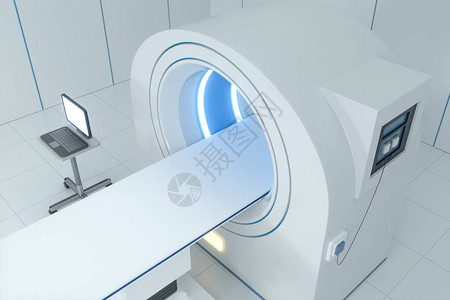 白色空房间的医疗设备CT机器图片