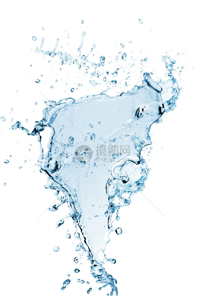 白色背景的蓝色水喷图片