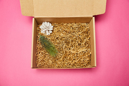 礼品纸盒一个小块和树枝在里面图片